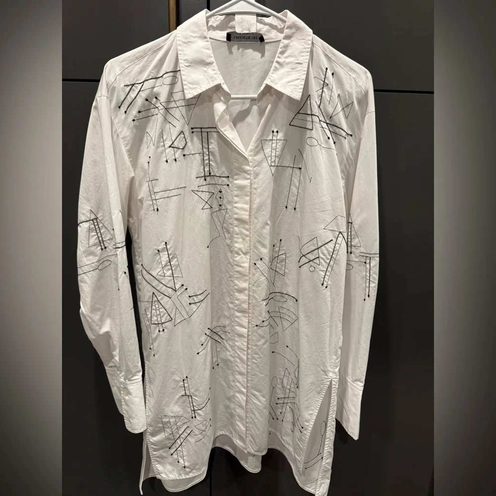 Lafayette 148 New York Kehlani Embroidered Abstract Button Down Womens Size M - Picture 3 of 5